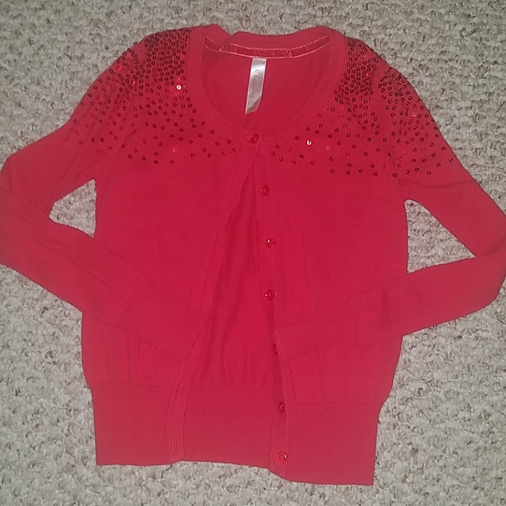 Red cardigan with sequins